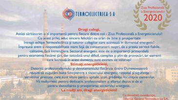 Mesajul de felicitare al directorului general Termoelectrica, Veaceslav Eni, cu ocazia Zilei Energeticianului