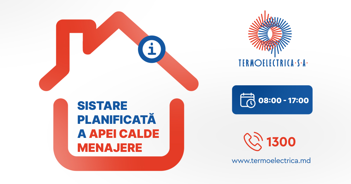  Sistări programate de apă caldă menajeră în luna iunie pe unele adrese din capitală