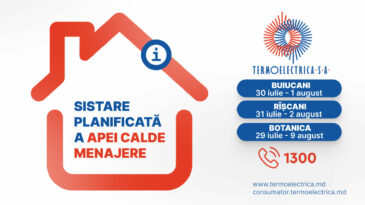 Sistări planificate de apă caldă menajeră în sectoarele Botanica, Rîșcani și Buiucani ale capitalei
