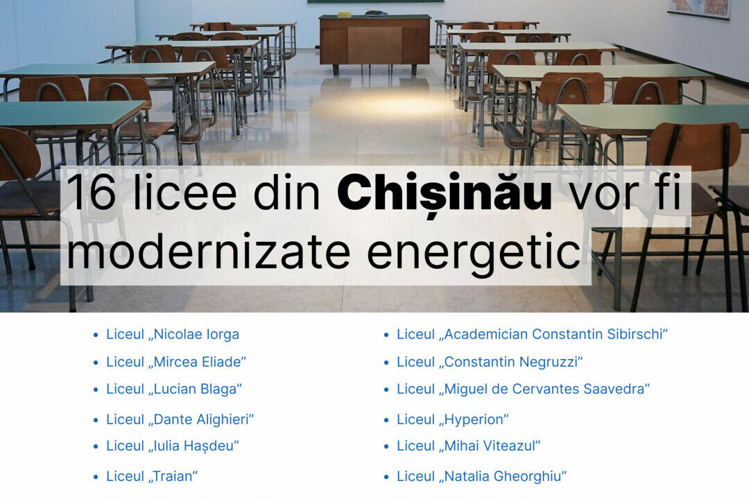  16 licee din Chișinău vor fi modernizate pentru a îmbunătăți confortul termic al elevilor și profesorilor