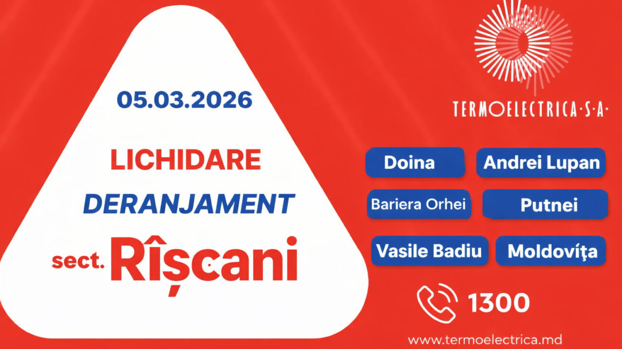  „Termoelectrica” S.A. remediază un deranjament produs din sectorul Rîșcani