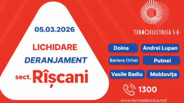 „Termoelectrica” S.A. remediază un deranjament produs din sectorul Rîșcani