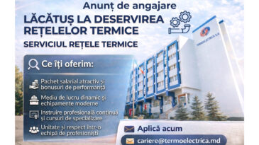 Anunț de angajare pentru funcția de Lăcătuș la deservirea rețelelor termice, Serviciul Rețele Termice