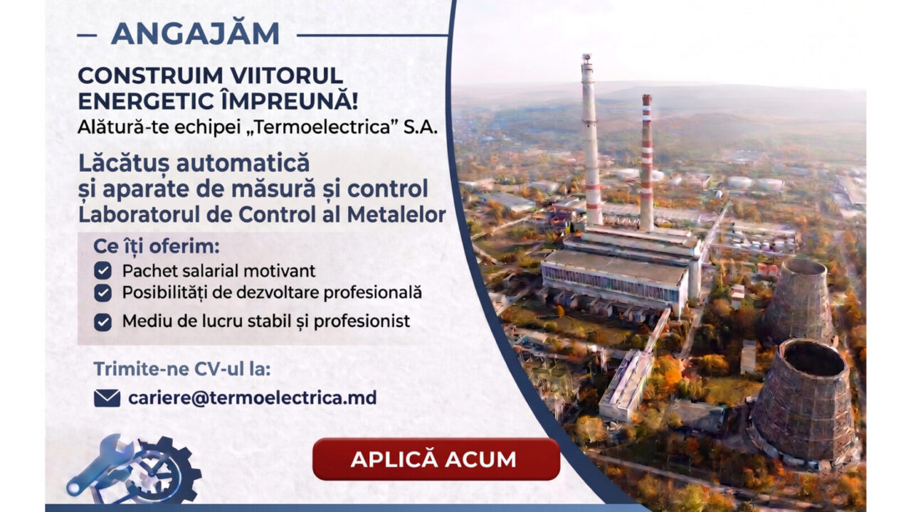 Anunț de angajare pentru funcția de Lăcătuș automatică și aparate de măsură și control, Sector Diagnostic, Laboratorul de Control al Metalelor
